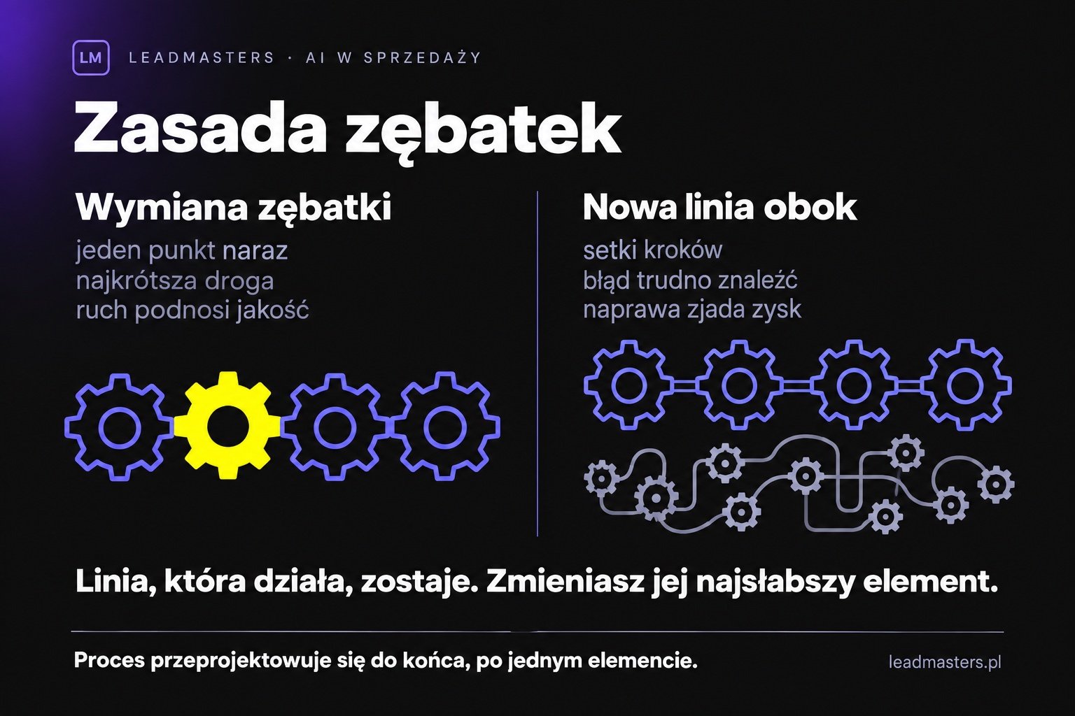 Zasada zębatek: wymiana pojedynczych elementów działającego procesu na lepsze kontra budowa nowej linii obok